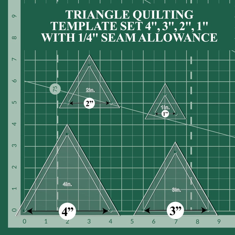 LaserThing Quilting Acrylic Template Set | Precision Tools for Quilting Enthusiasts | Triangle Design | Includes Sizes 4""  3""  2""  1"" | 1/8 Clear Acrylic | 1/4"" Seam Allowance for Accuracy - Image 3